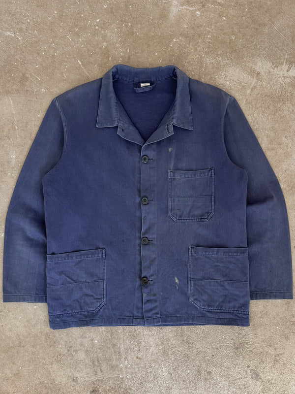 1980s Faded Dark Blue French Chore Jacket (M)