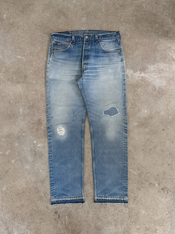 Early 00s Levis Repaired Faded Blue 501 Released Hem (32X31)