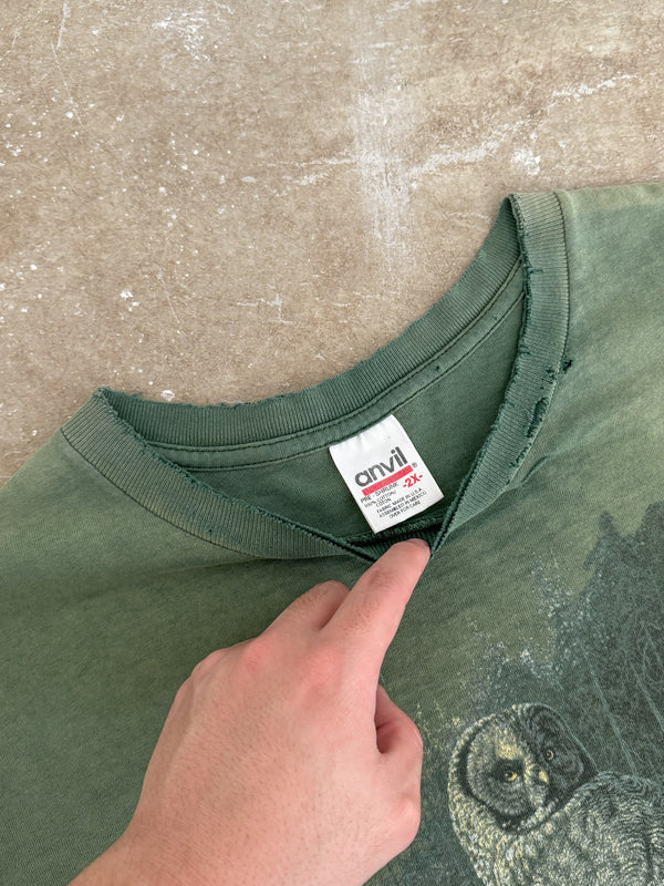 1990s "Owl" Sun Faded Green Tee (XL)