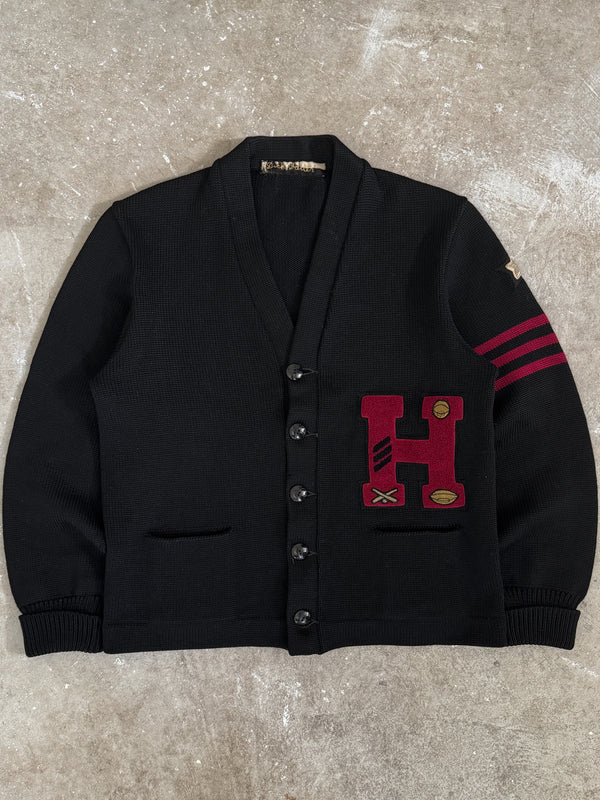 1950s "Harvard" Black Varsity Cardigan (S/M)