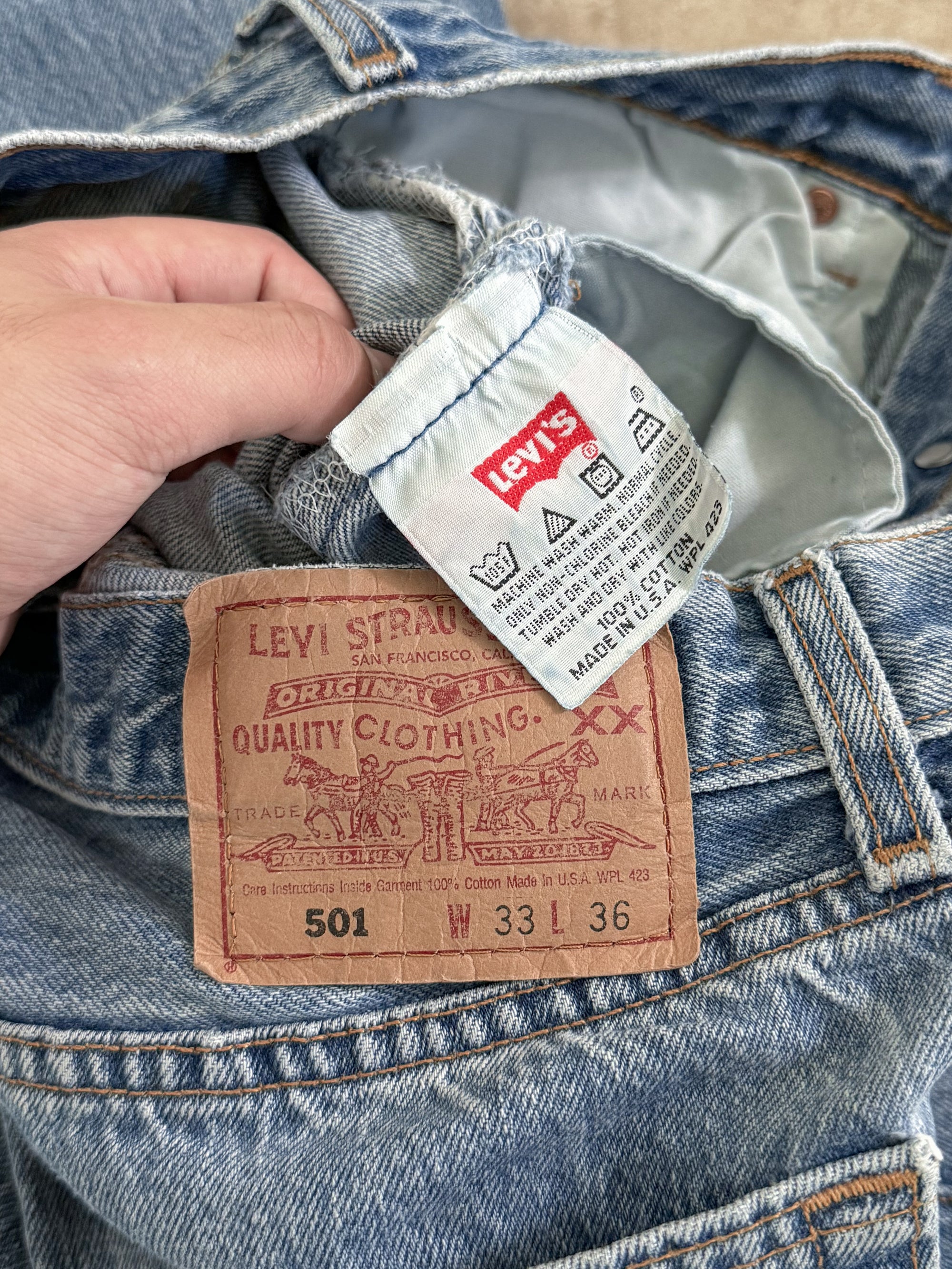 1990s Levis Repaired Faded Blue 501 (31X33)