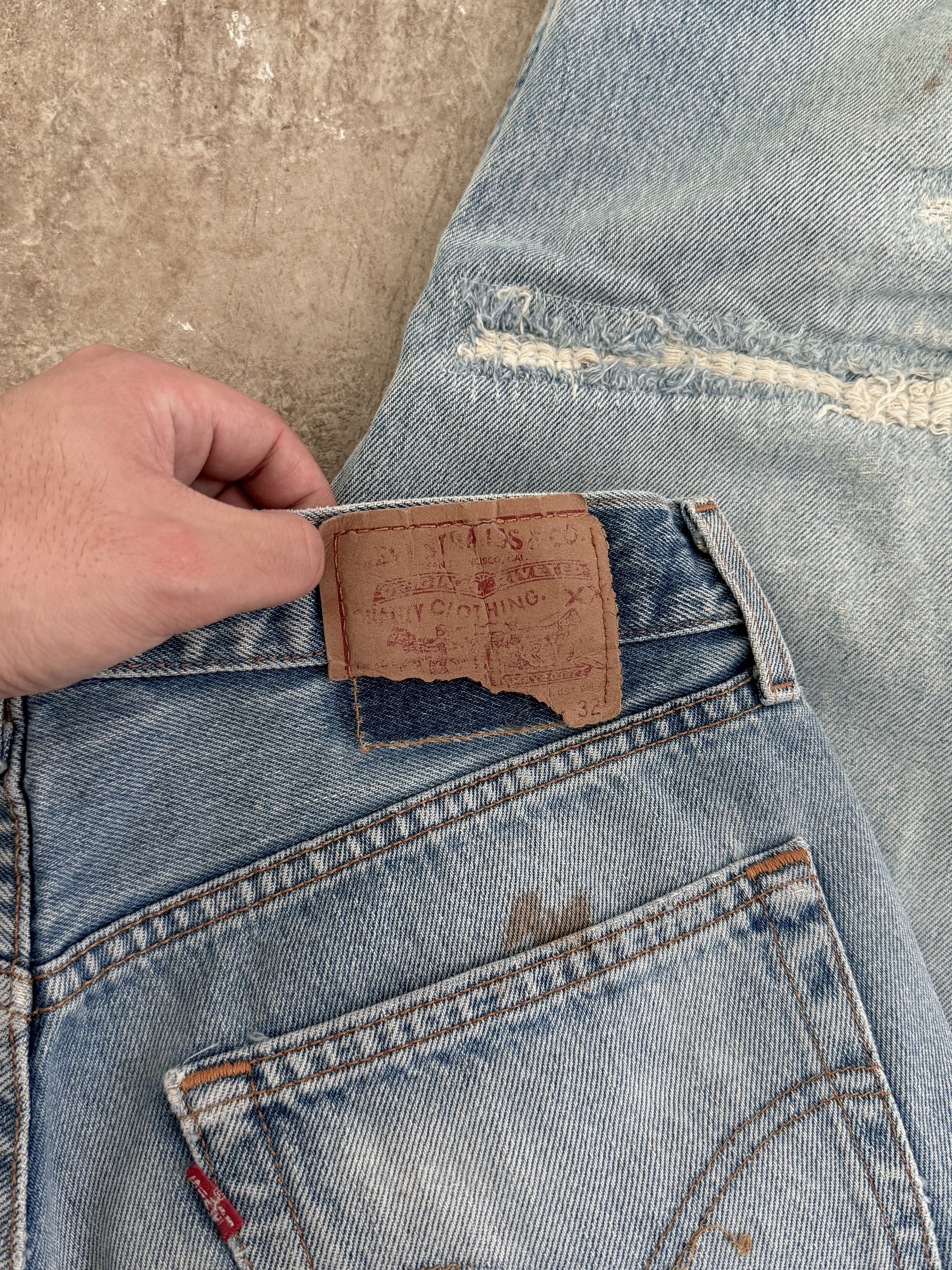 1990s Levis Repaired Faded Blue 501 Released Hem (30X27 )