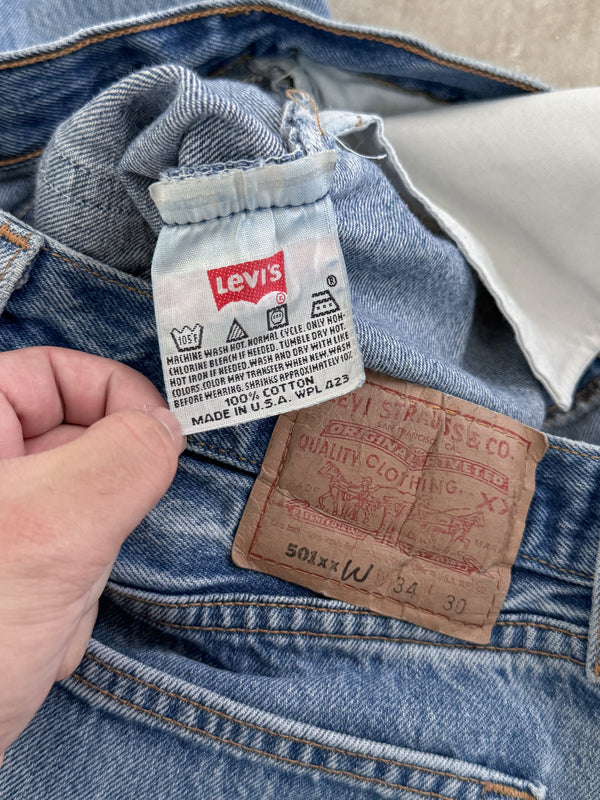 Early 00s Levis Faded Blue 501 Released Hem (31X27)