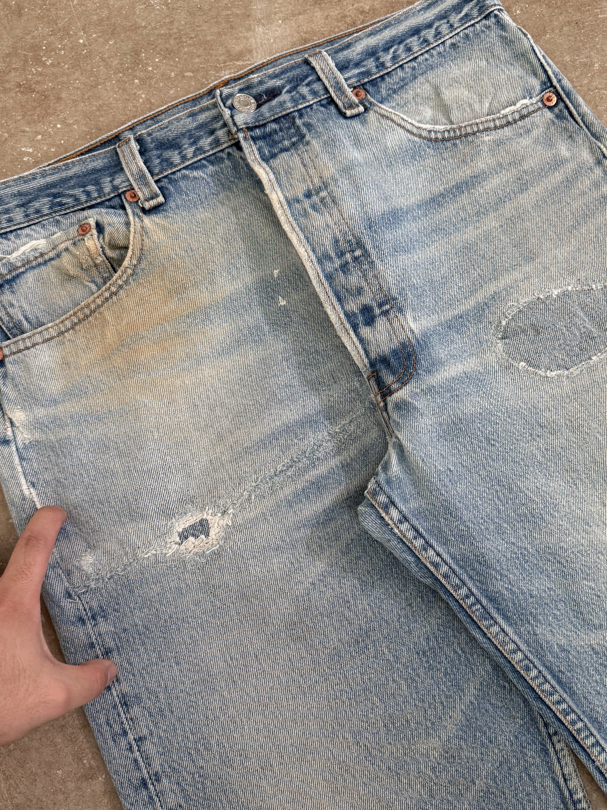 1990s Levis Repaired Faded Blue 501 Released Hem (32X27)