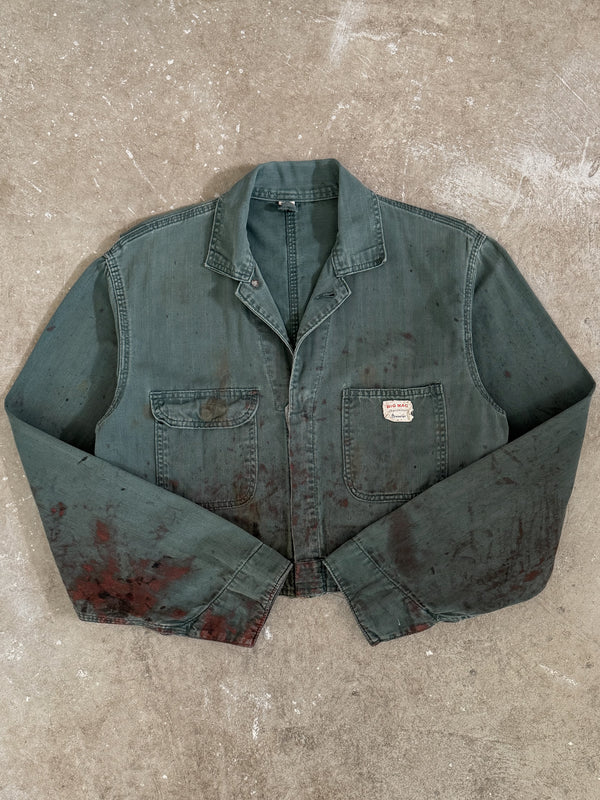 1960s Big Mac Green HBT Cropped Coverall Jacket (S)