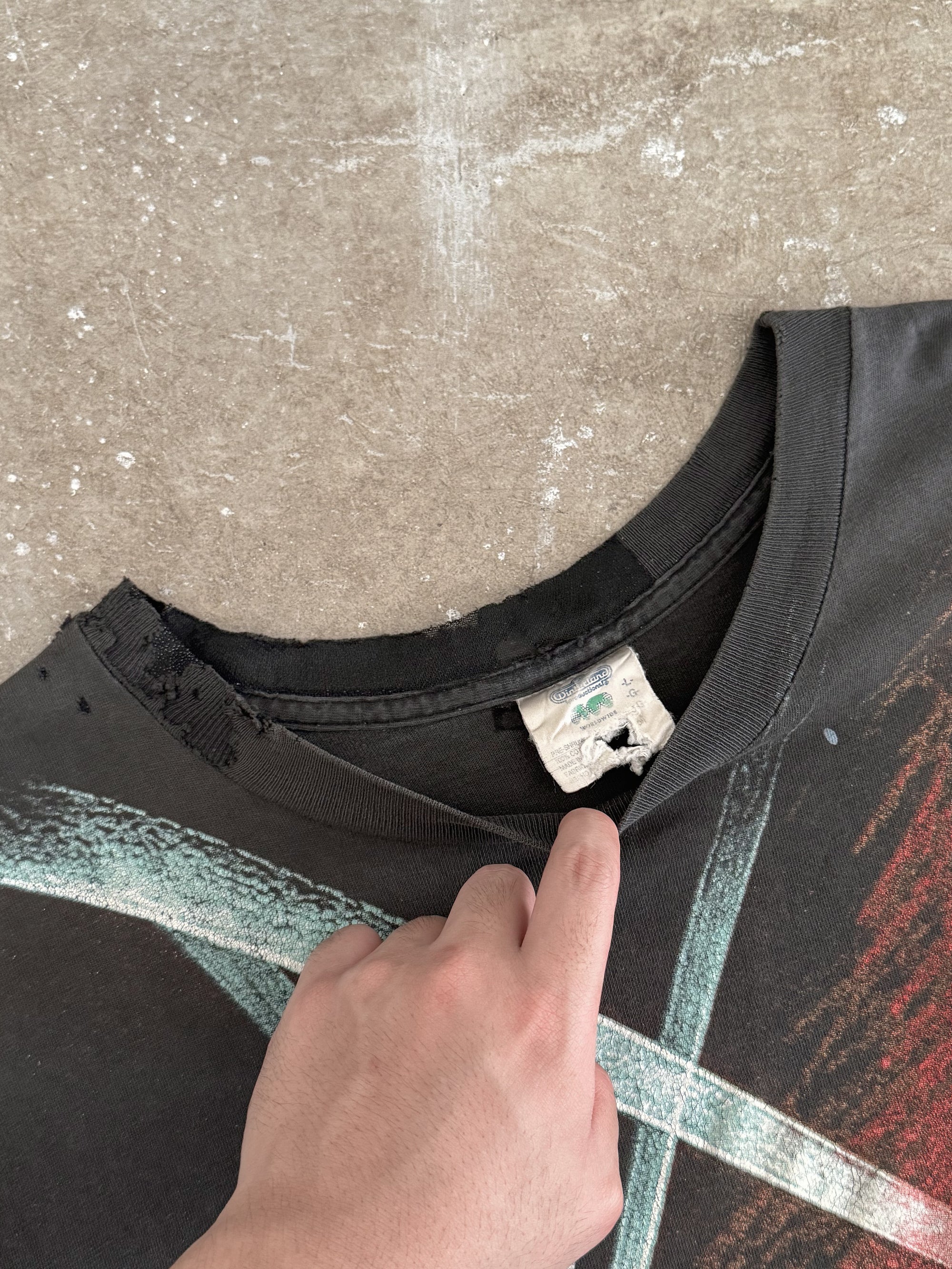 Mid 90s Pink Floyd "The Wall" Faded Repaired AOP Tee (L)