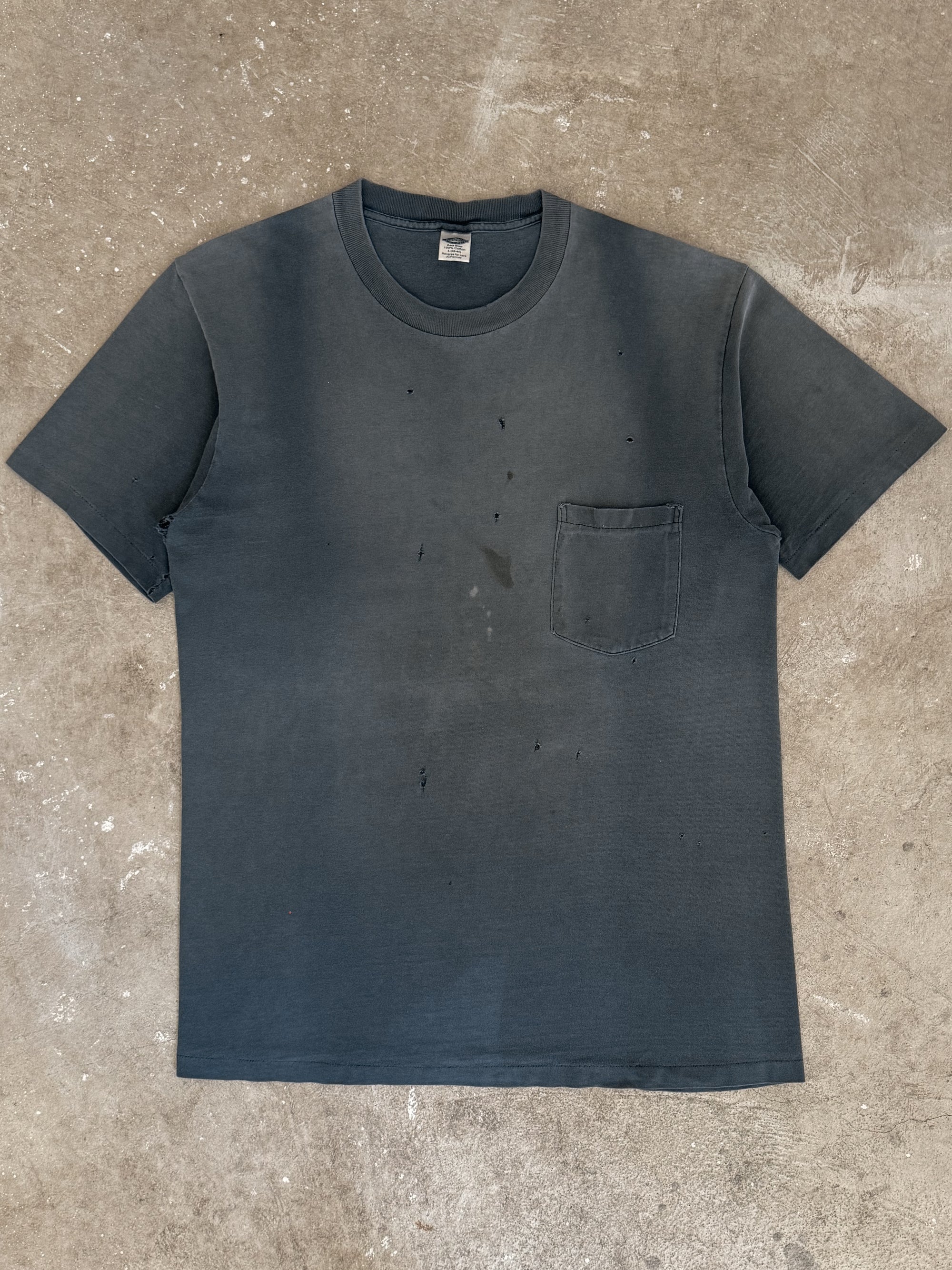 Early 90s Suspender Faded Blue Blank Pocket Tee (L)