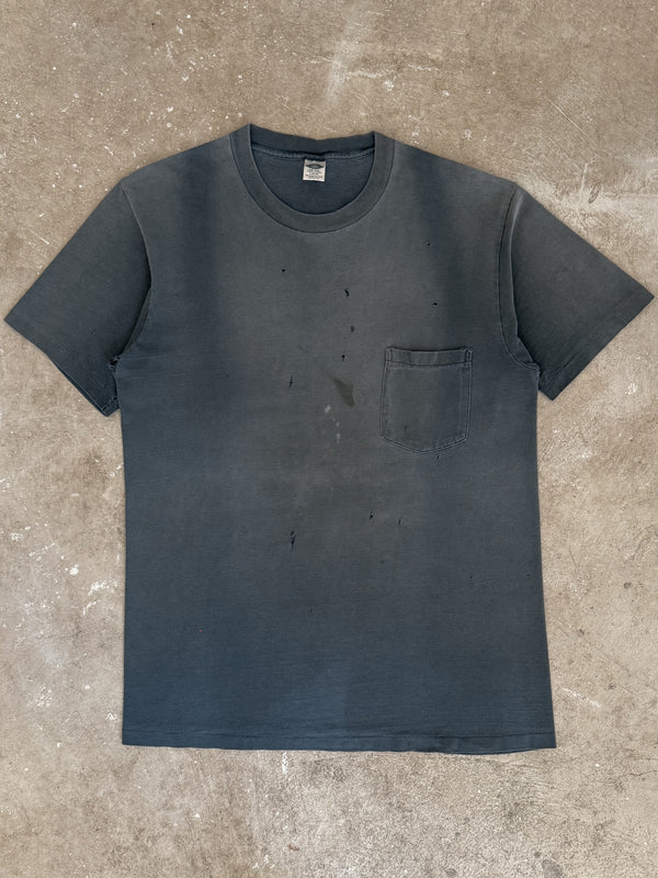Early 90s Suspender Faded Blue Blank Pocket Tee (L)