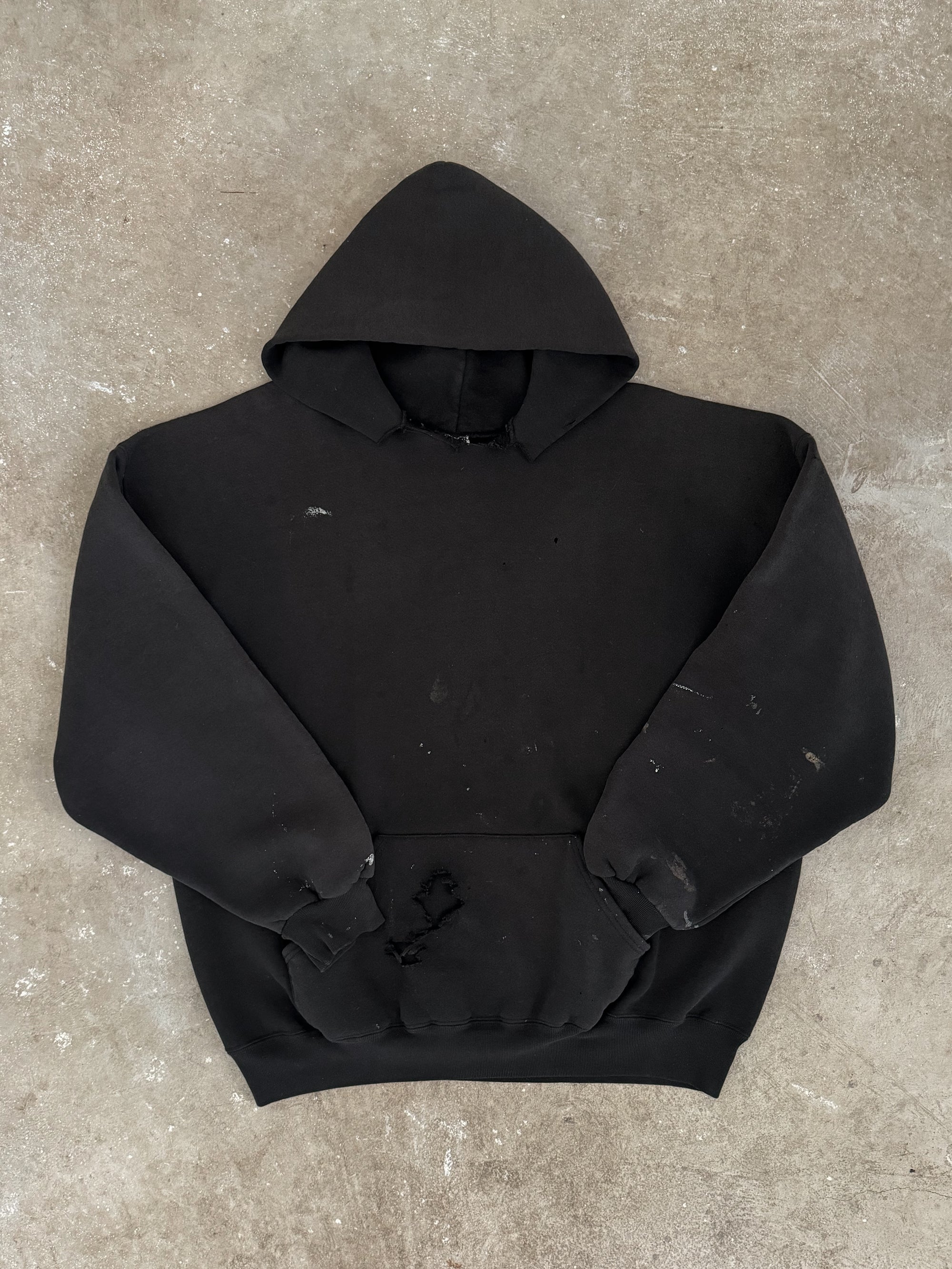 Early 00s Russell Distressed Painted Black Hoodie (XL)