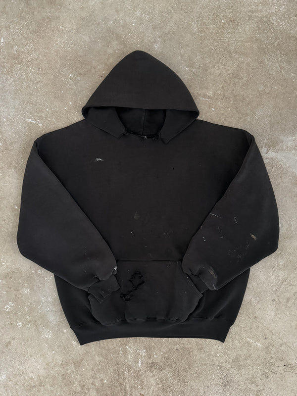 Early 00s Russell Distressed Painted Black Hoodie (XL)