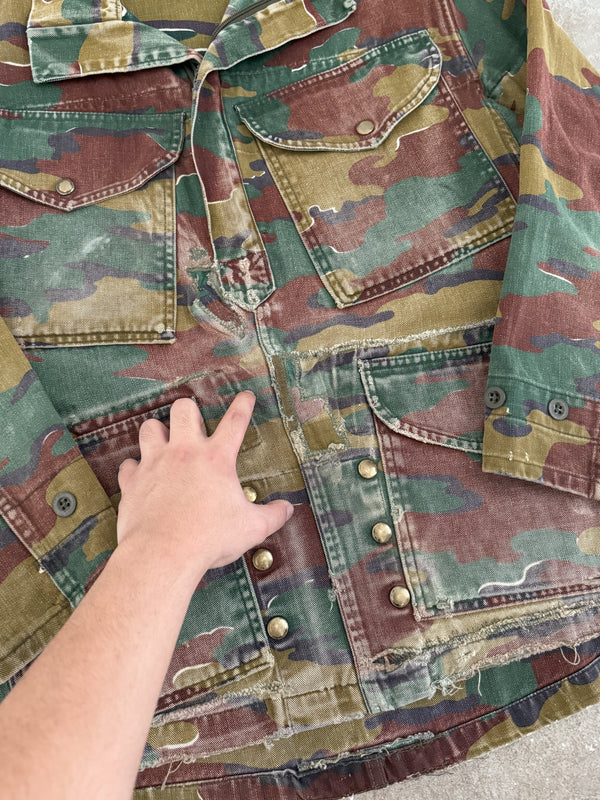 1970s Belgian Jigsaw Camo Repaired Paratrooper Jacket (M)