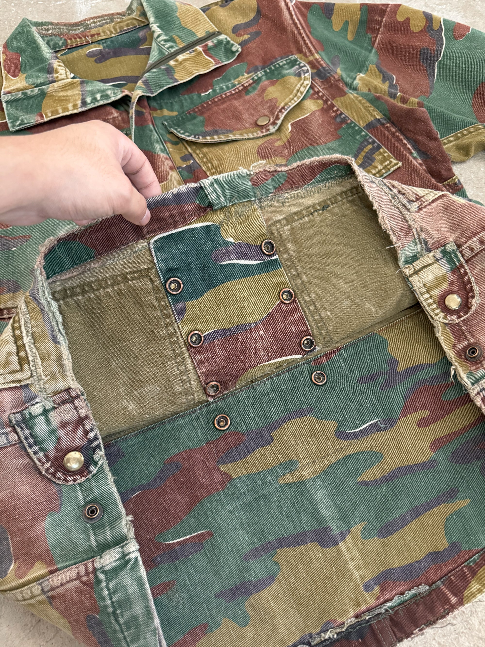 1970s Belgian Jigsaw Camo Repaired Paratrooper Jacket (M)