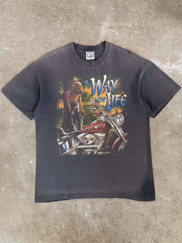 1990s "A Way Of Life" Biker Sun Faded Tee (L)