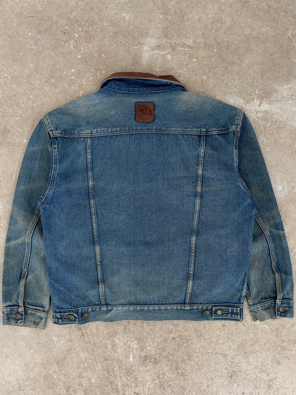 marlboro cigarettes jean jacket Vintage 90s Racing Denim Size Medium Double Sided Embroidered Patches New With Tag Deconstructed Denim Jacket 1990s Marlboro Faded Blue Denim