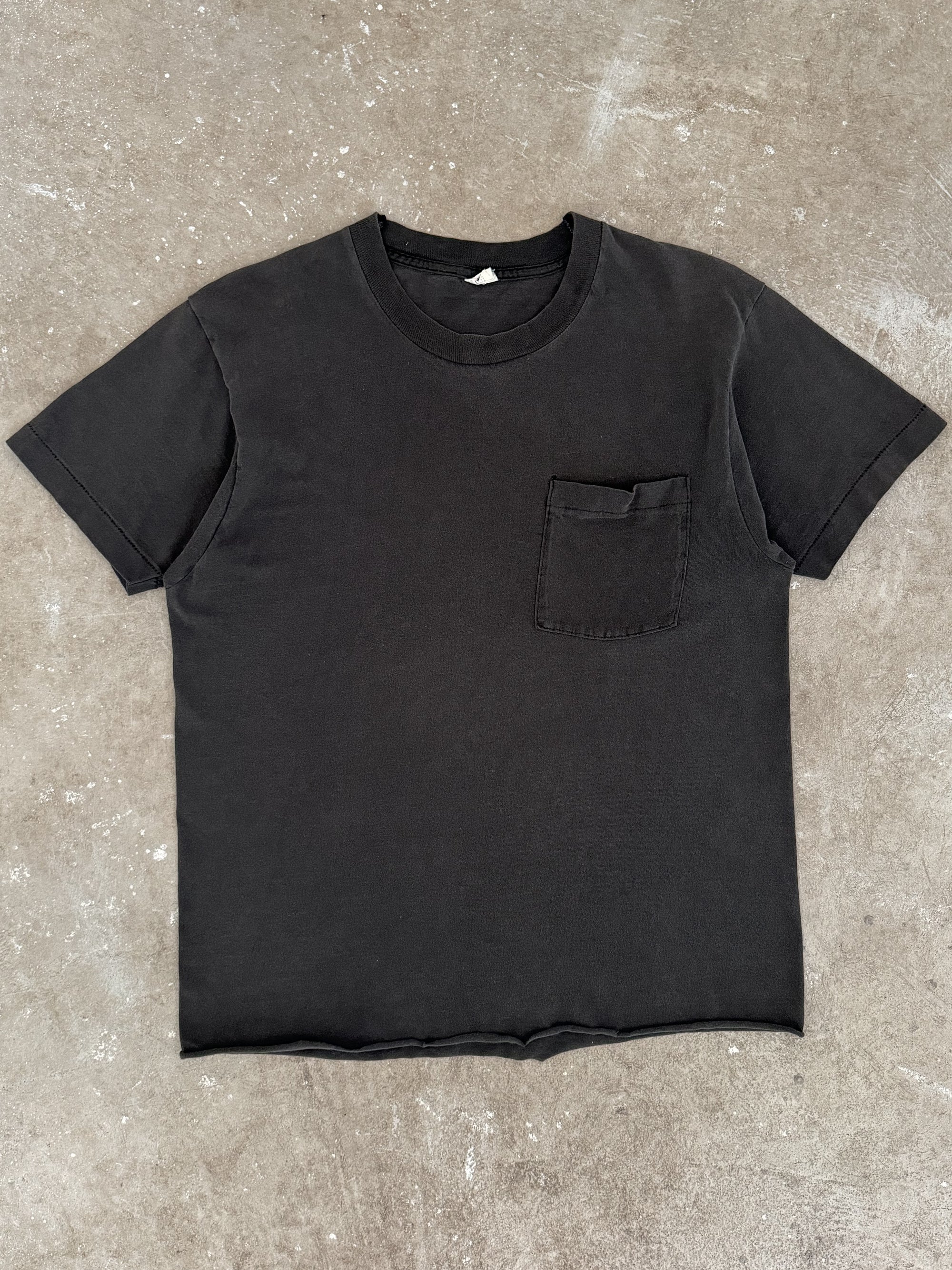 1980s Faded Black Cropped Pocket Tee (M)