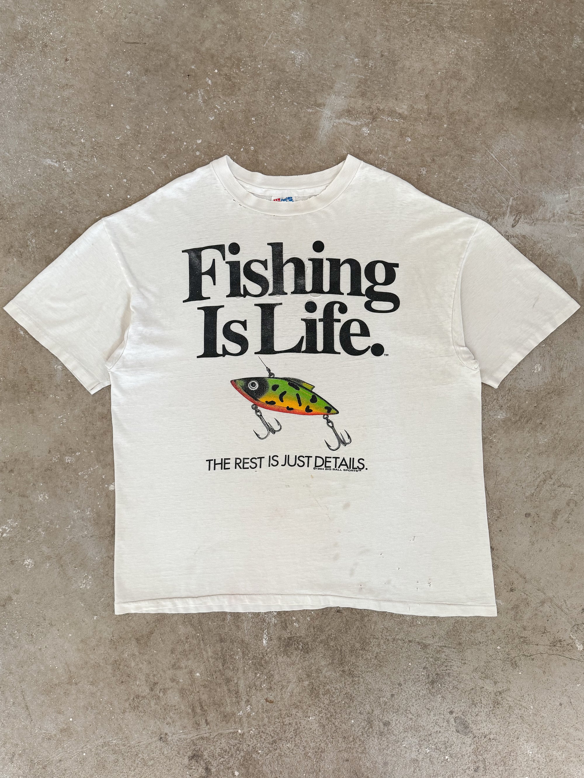 1990s "Fishing is Life" Distressed Tee (XL)