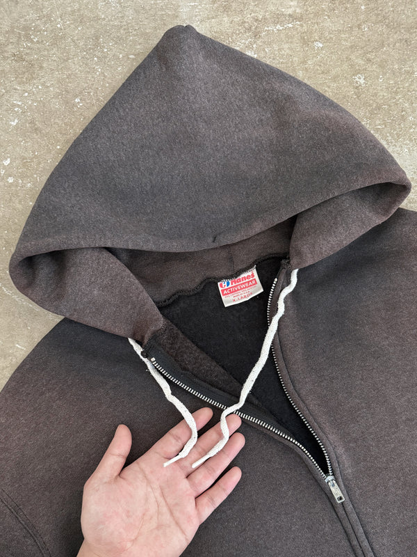 1990s Sun Faded Black Zip Up Hoodie (XL)