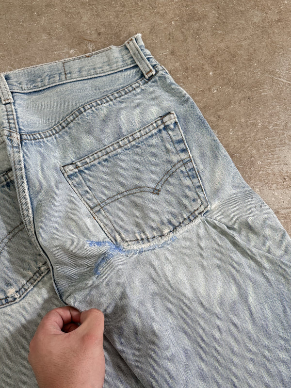 1980s Levis Repaired Faded Blue 501 Released Hem (28X30)