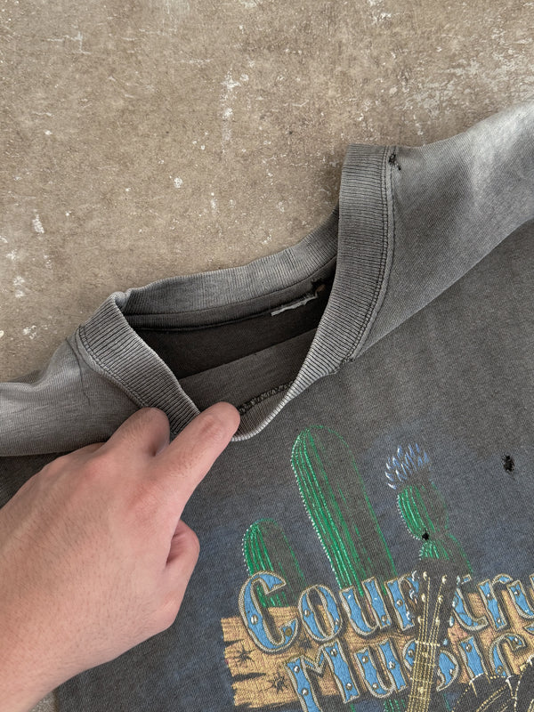 Mid 90s "Country Music" Faded Repaired Cut-Off Tee (M)