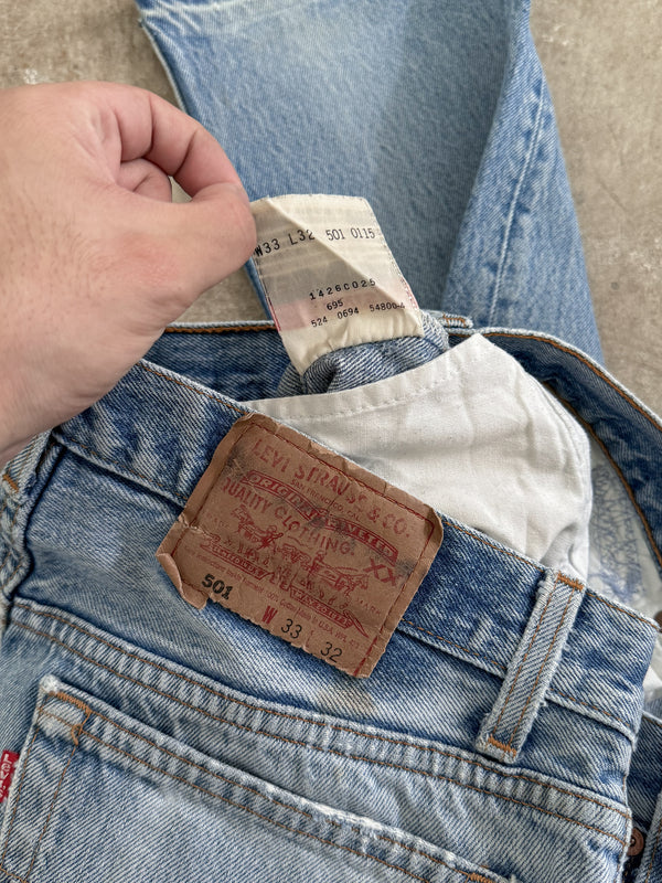 1990s Levis Repaired Faded Blue 501 Released Hem (31X31)