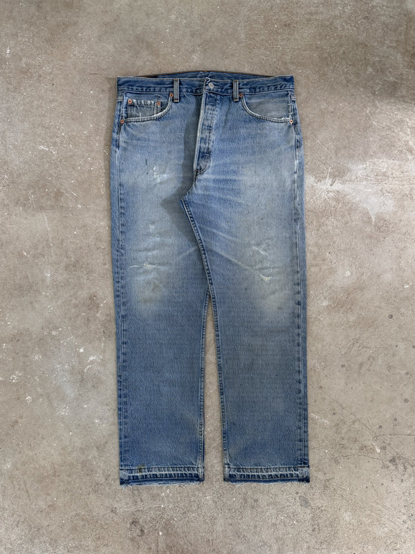 1990s Levis Faded Blue 501 Released Hem (36X30)