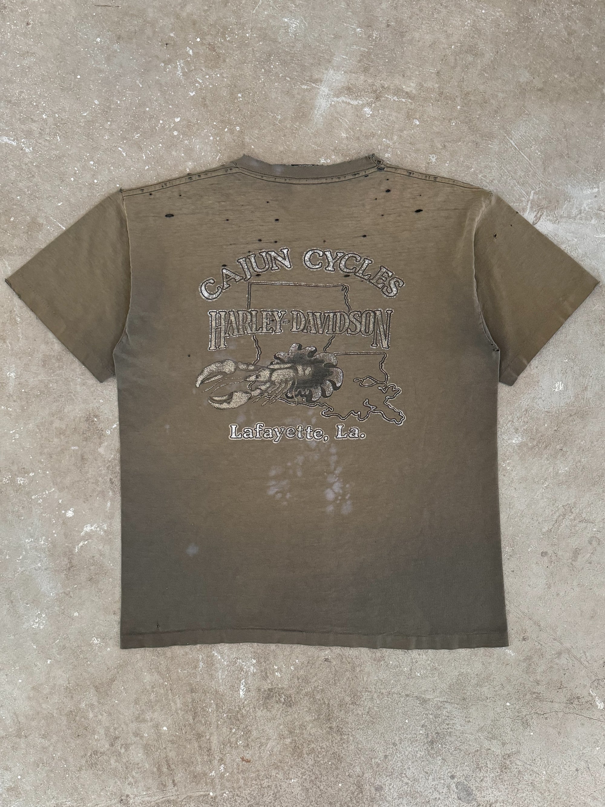 1990s "Cajun Cycles" Harley Davidson Distressed Faded Tee (L)