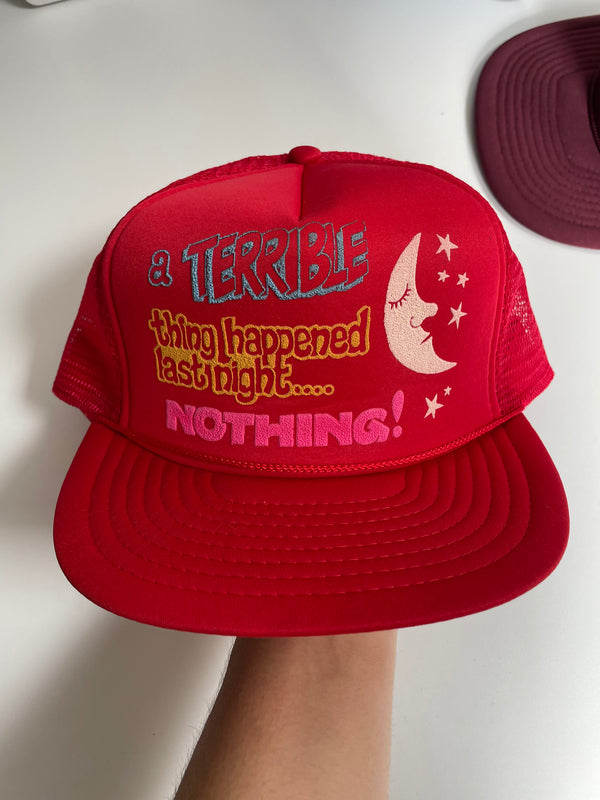 1980s “A Terrible Thing Happened Last Night…” Trucker Hat