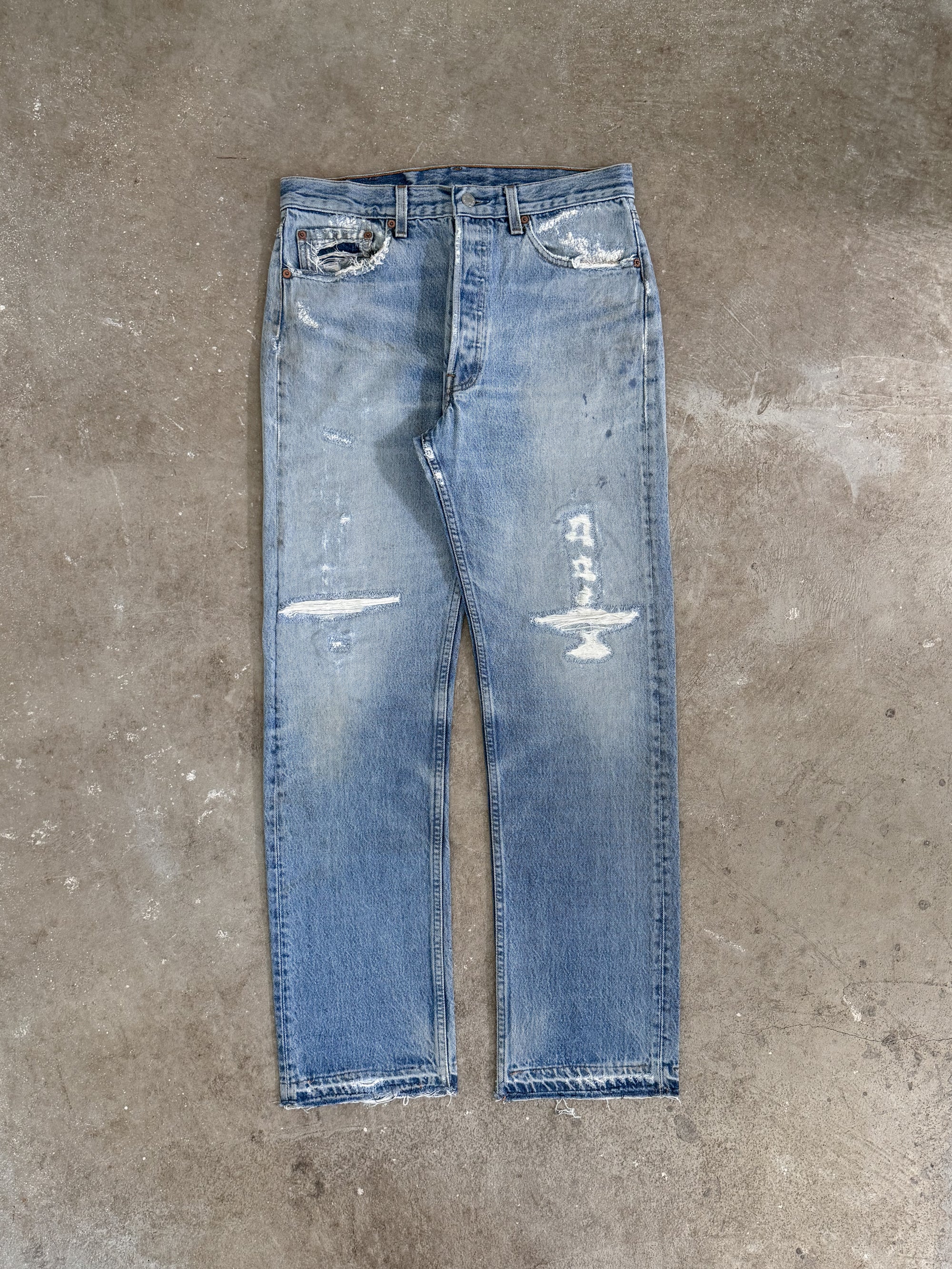 1990s Levis Repaired Faded Blue 501 Released Hem (31X31)