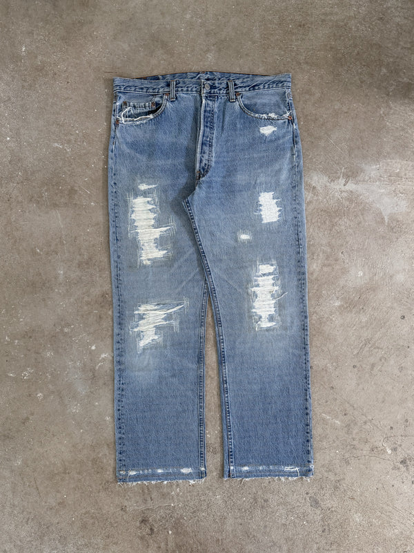 1990s Levis Repaired Faded Blue 501 (36X29)