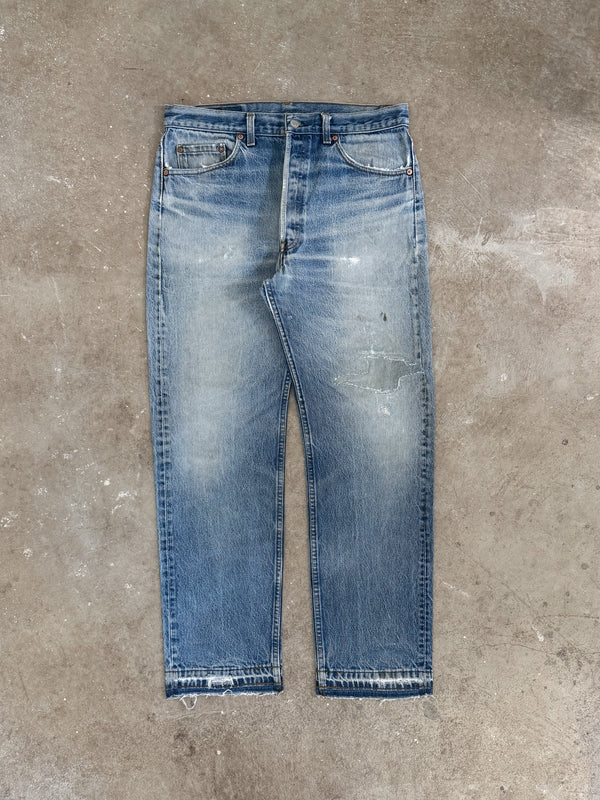 1980s/90s Levis Repaired Faded Blue 501 Released Hem (32X29)