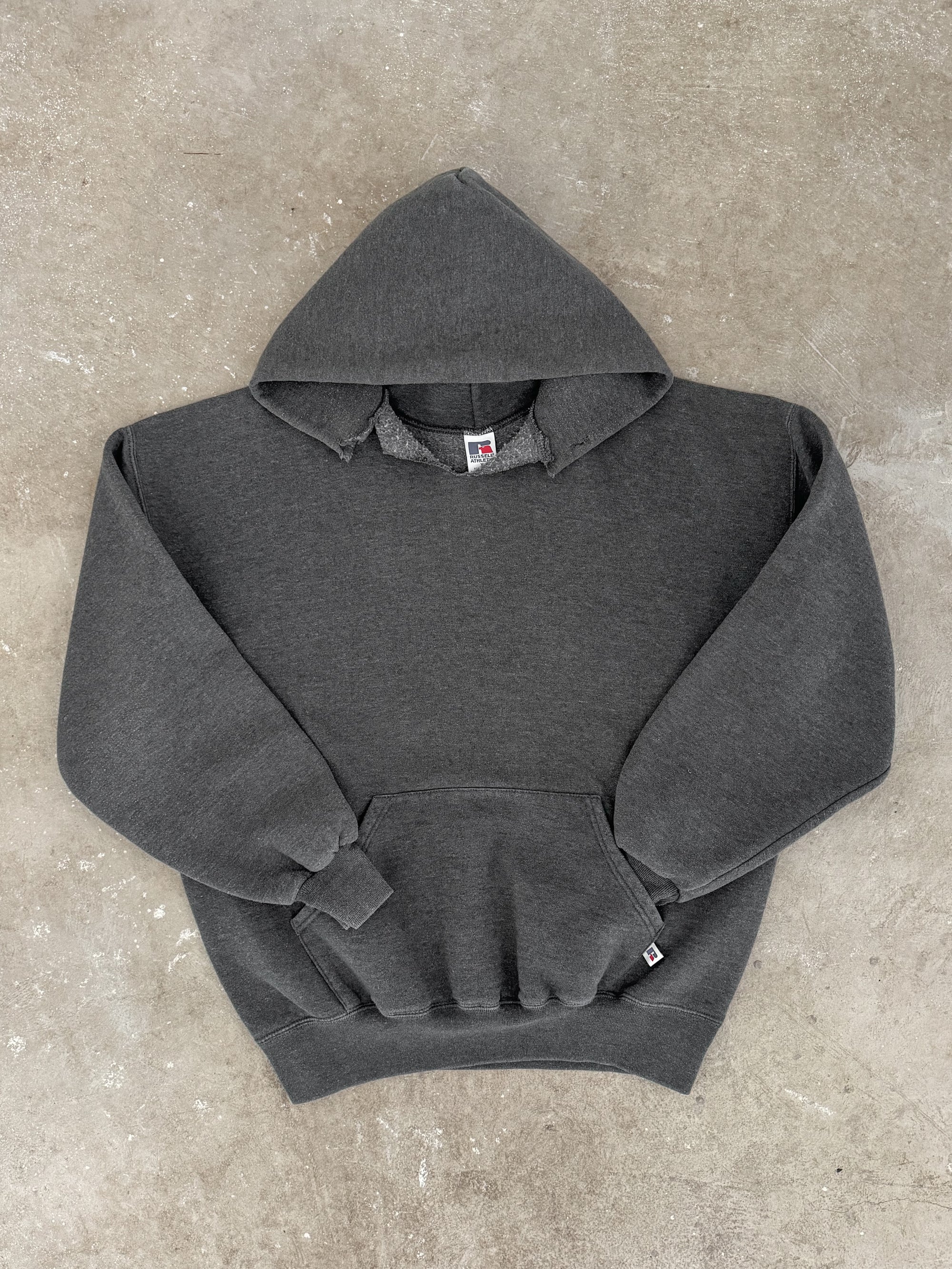 Early 00s Russell Distressed Charcoal Grey Hoodie (L)