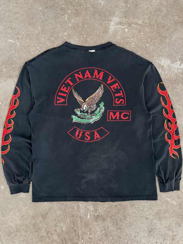 2000s "Vietnam Vets MC" Distressed Flame Long Sleeve Tee (L)