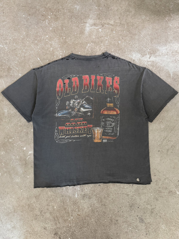 1990s/00s "Old Bikes and Good Whiskey" Distressed Faded Tee (L)