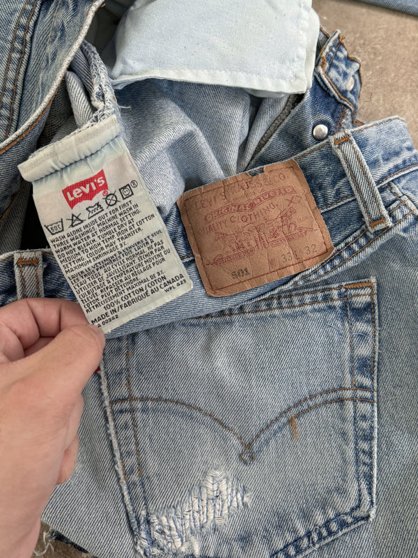 Early 00s Levis Repaired Faded Blue 501 Released Hem (31X31)