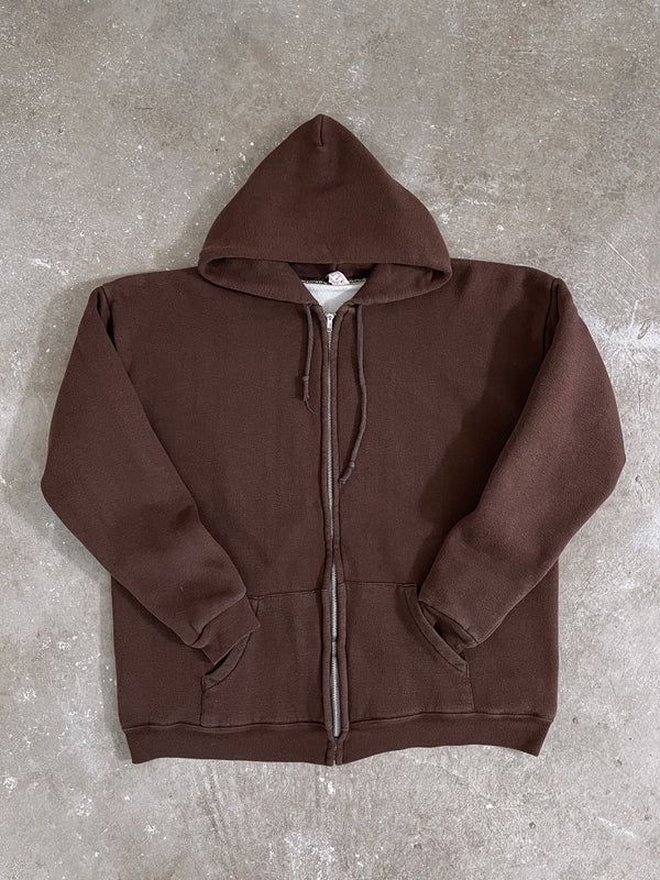 1970s Brown Thermal Zip Up Hoodie (M)