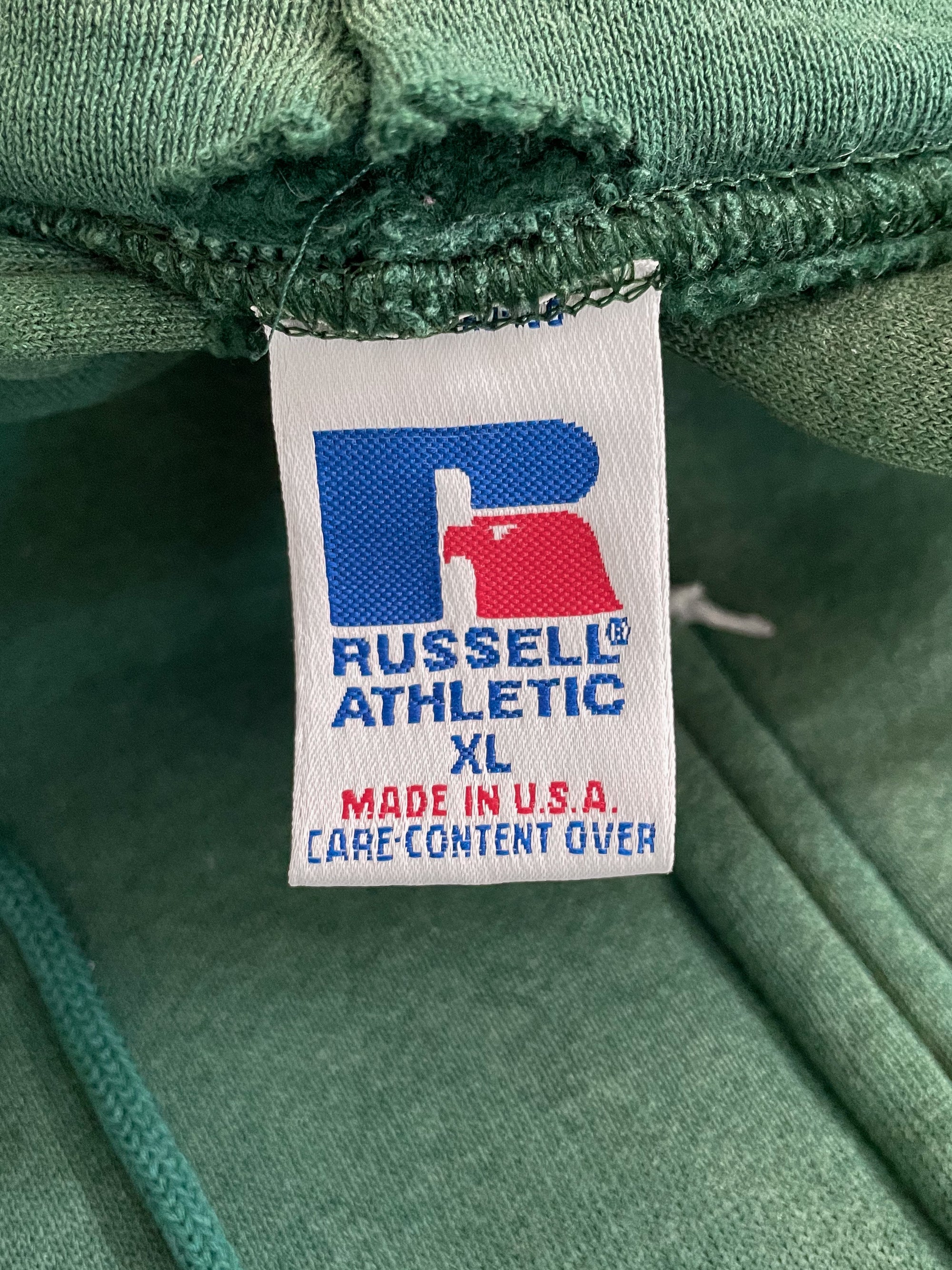 1990s Russell Sun Faded Green Zip Up Hoodie (XL)