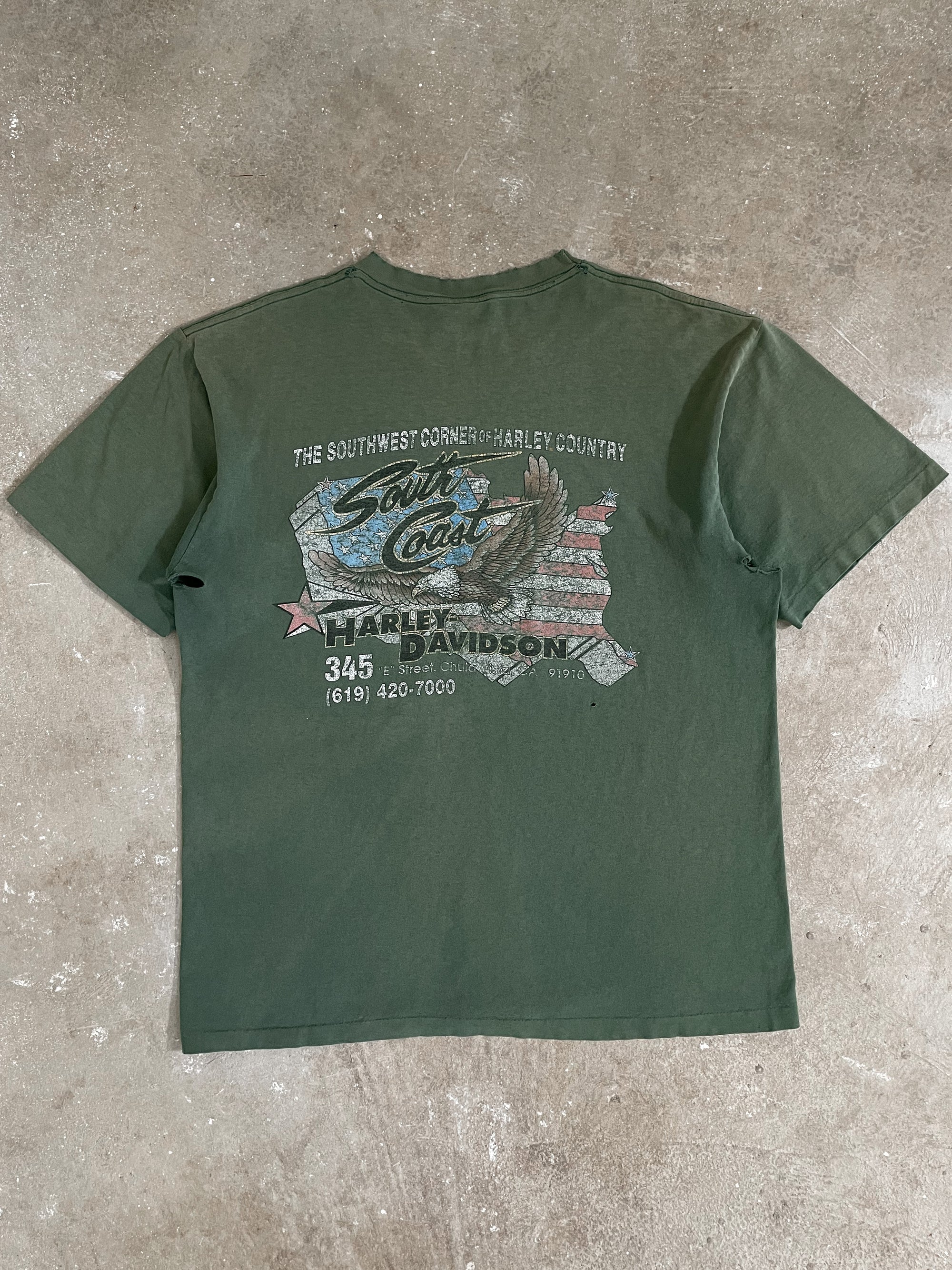 1990s “Harley Davidson” Distressed Faded Pocket Tee (XL)