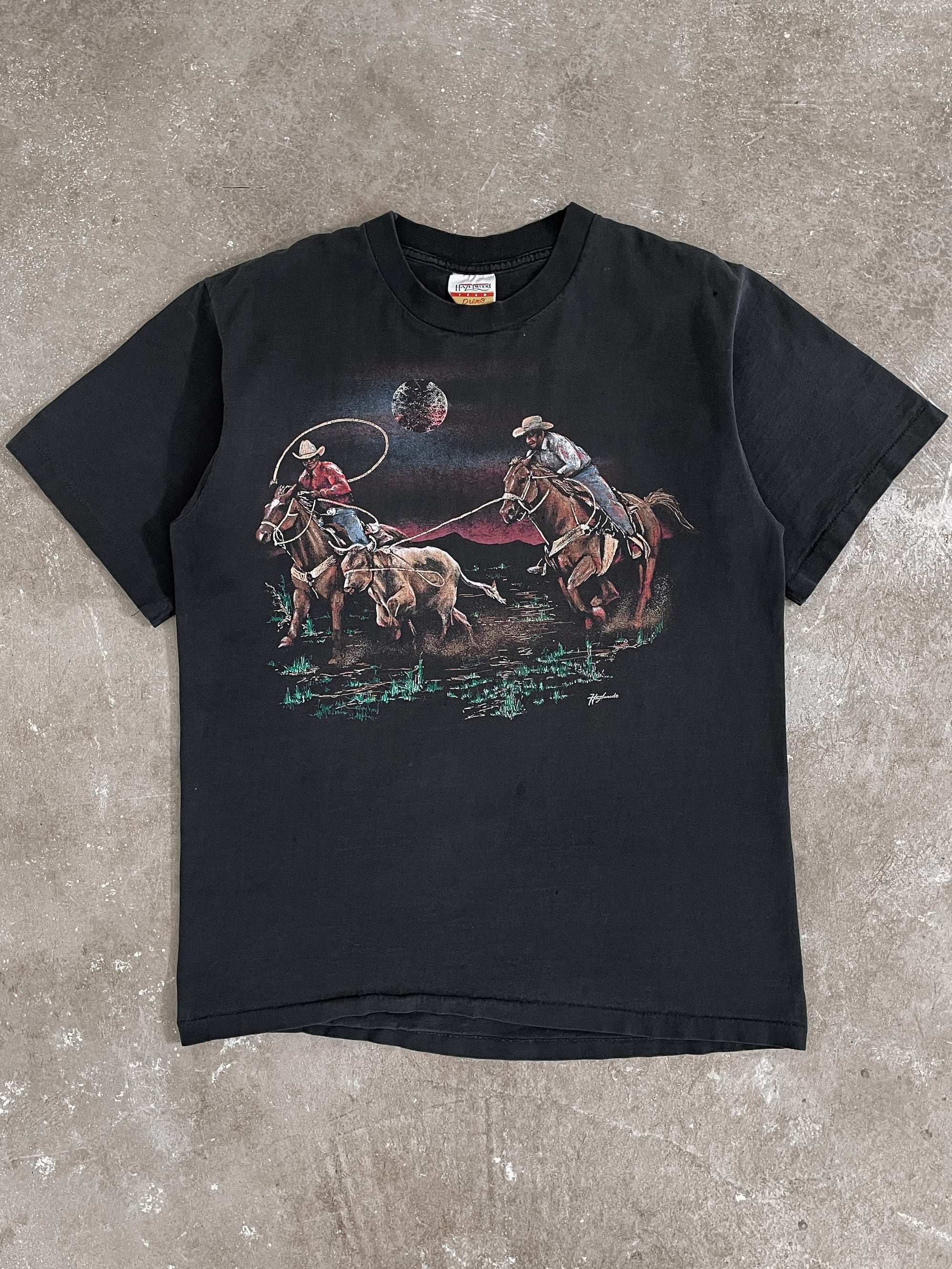 1990s “Cowboy Wrangler Art” Single Stitched Tee (L)