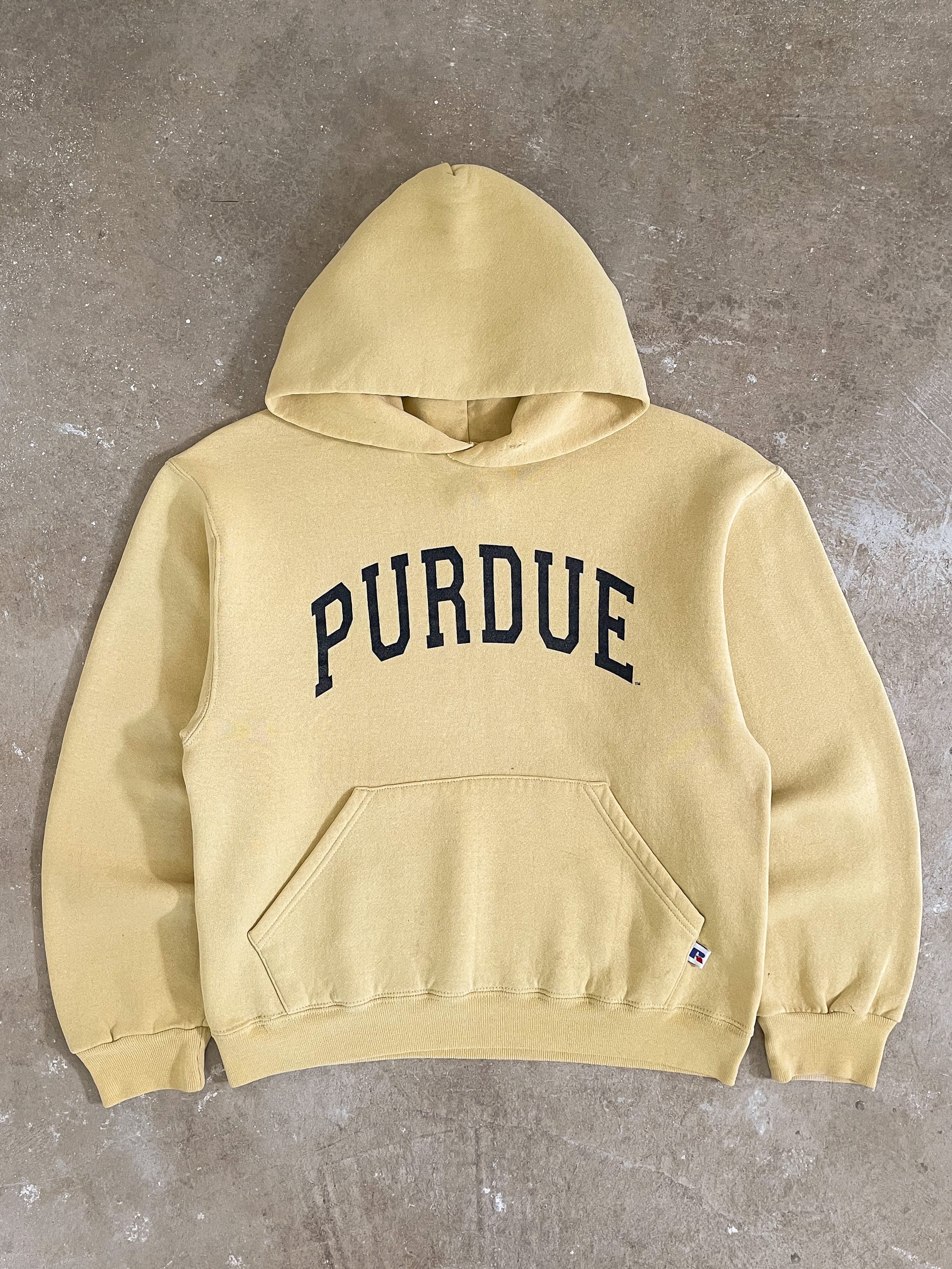 Early 00s Russell “Purdue” Faded Yellow Hoodie (S)