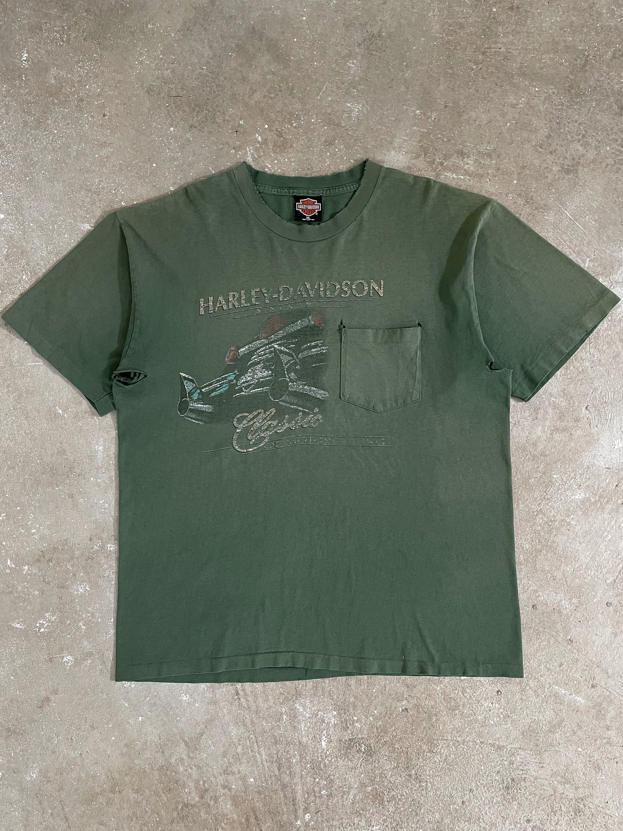 1990s “Harley Davidson” Distressed Faded Pocket Tee (XL)