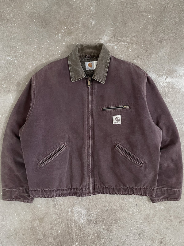 1990s Carhartt Faded Burgundy Lined Work Jacket (XL)