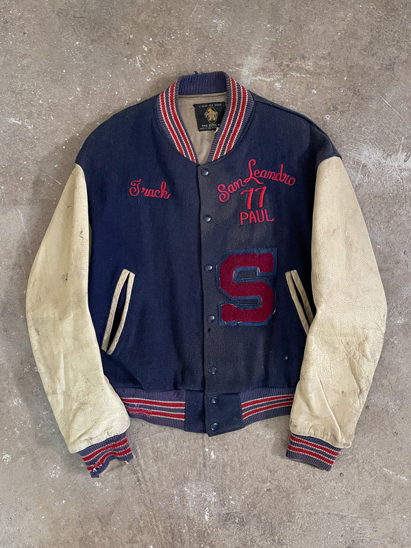 1970s “San Leandro Track” Sun Faded Varsity Jacket (L)