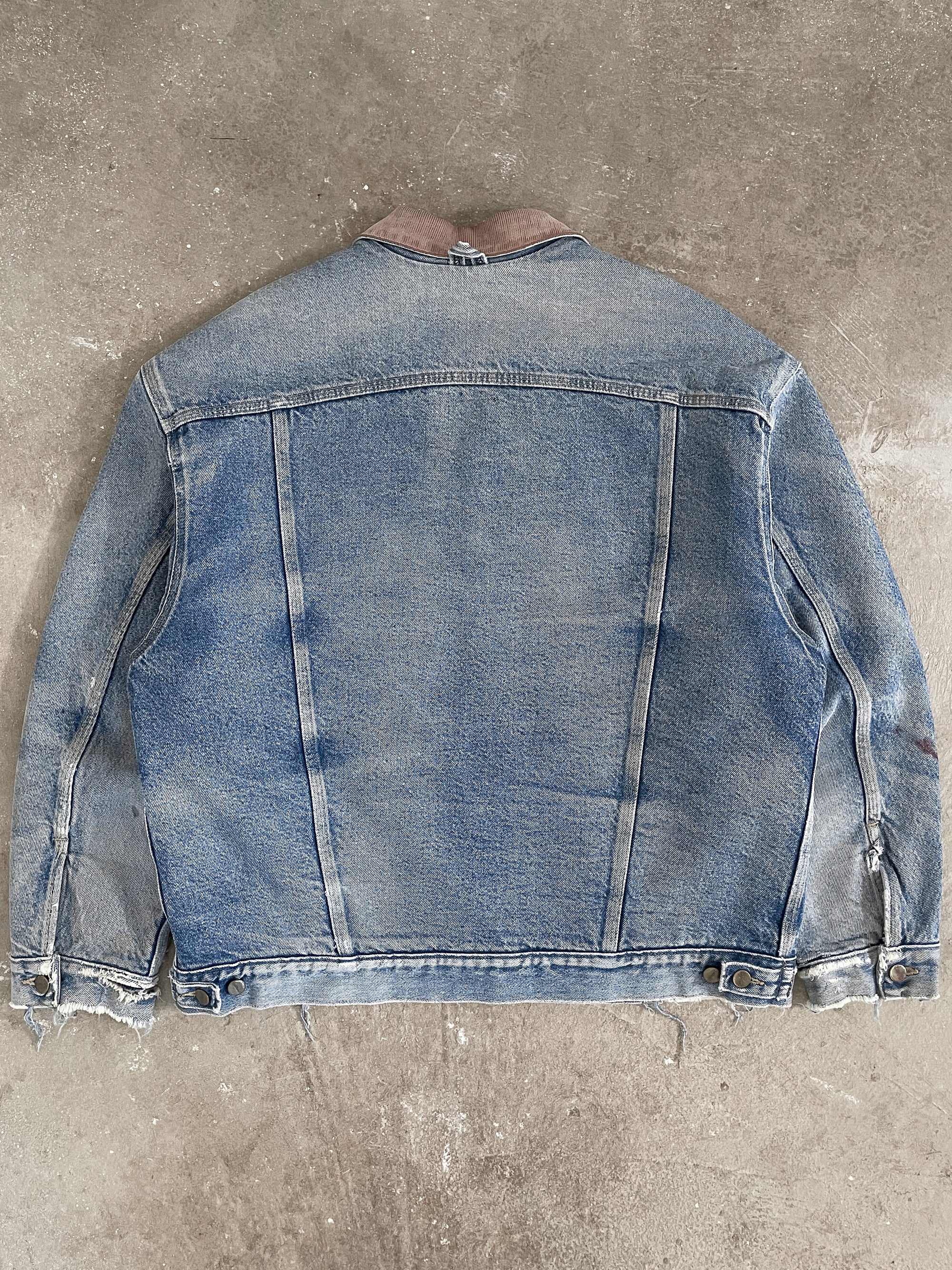 1990s Carhartt Faded Corduroy Collar Lined Denim Trucker Jacket (XL)