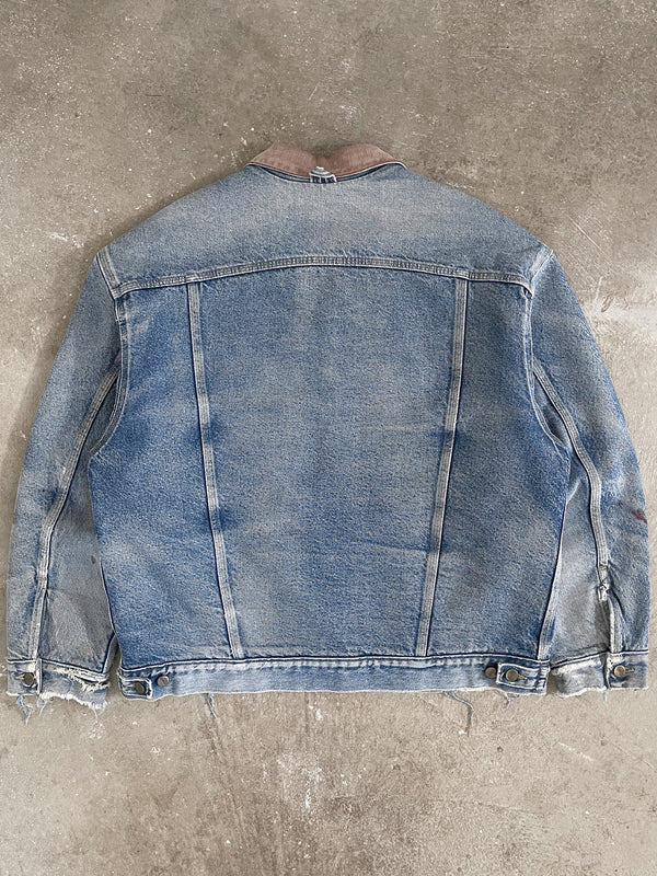 1990s Carhartt Faded Corduroy Collar Lined Denim Trucker Jacket (XL)