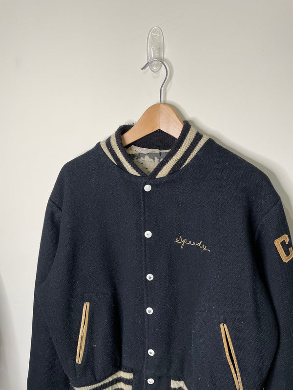 1980s “Brandeis Wrestling” Black Wool Varsity Jacket (M)