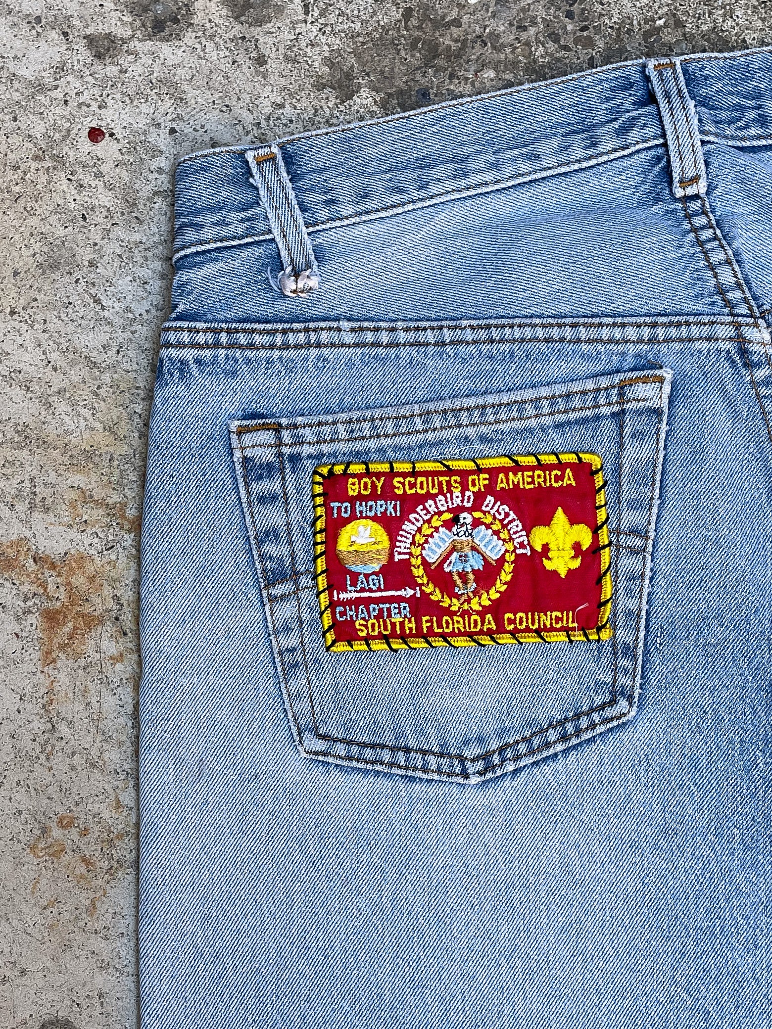 1980s Levi’s “Do Your Thing” Patched Faded Blue 501 Raw Hem (29X23)