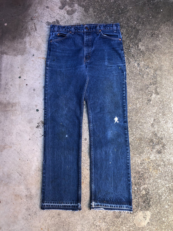 1990s Orange Tab Levis Painted Blue 517 Released Hem (35X32)