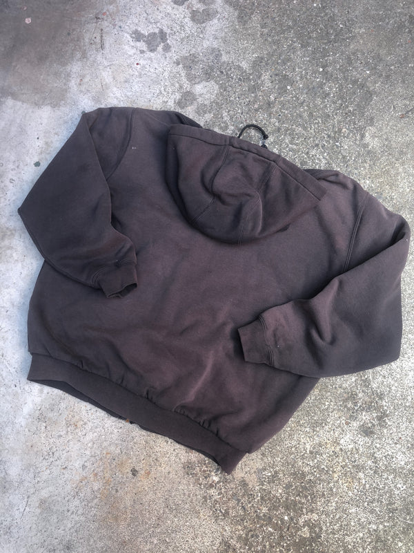 1990s Carhartt Sun Faded Chocolate Brown Thermal Zip Up Hoodie