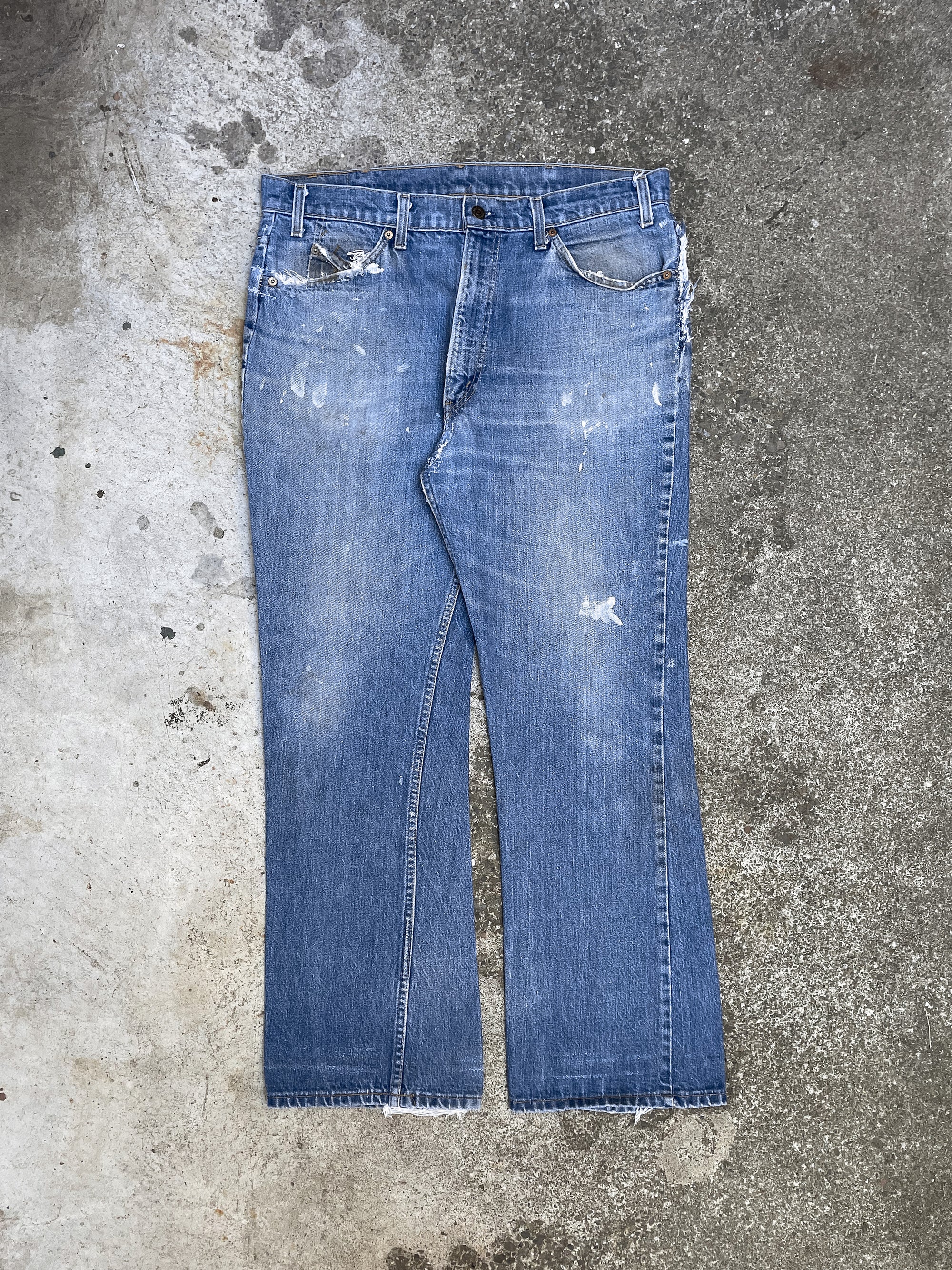 1970s/80s Orange Tab Levi’s Repaired Faded Blue Flares (36X29)