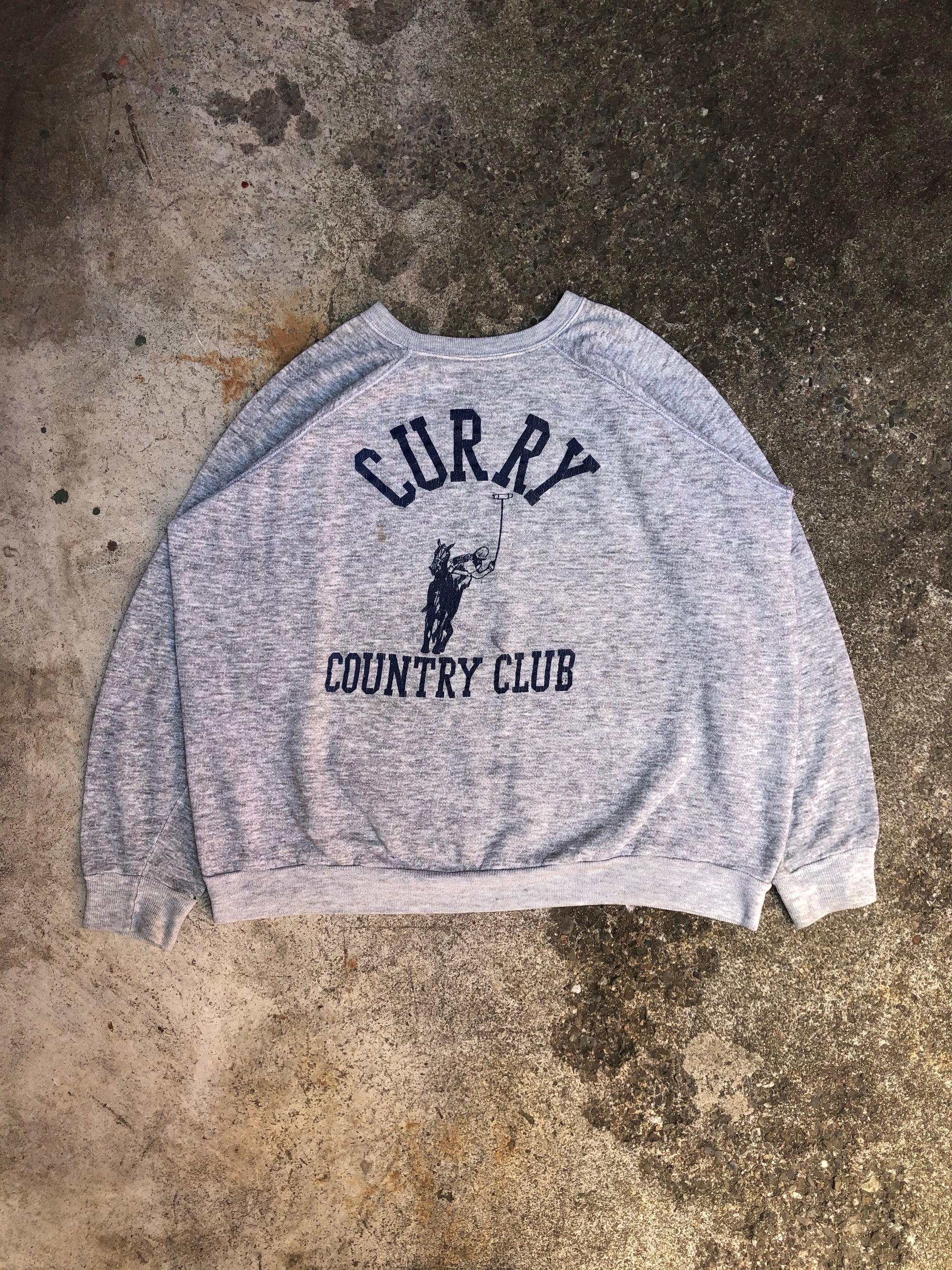 1980s Heather Grey “Curry Country Club” Raglan Sweatshirt